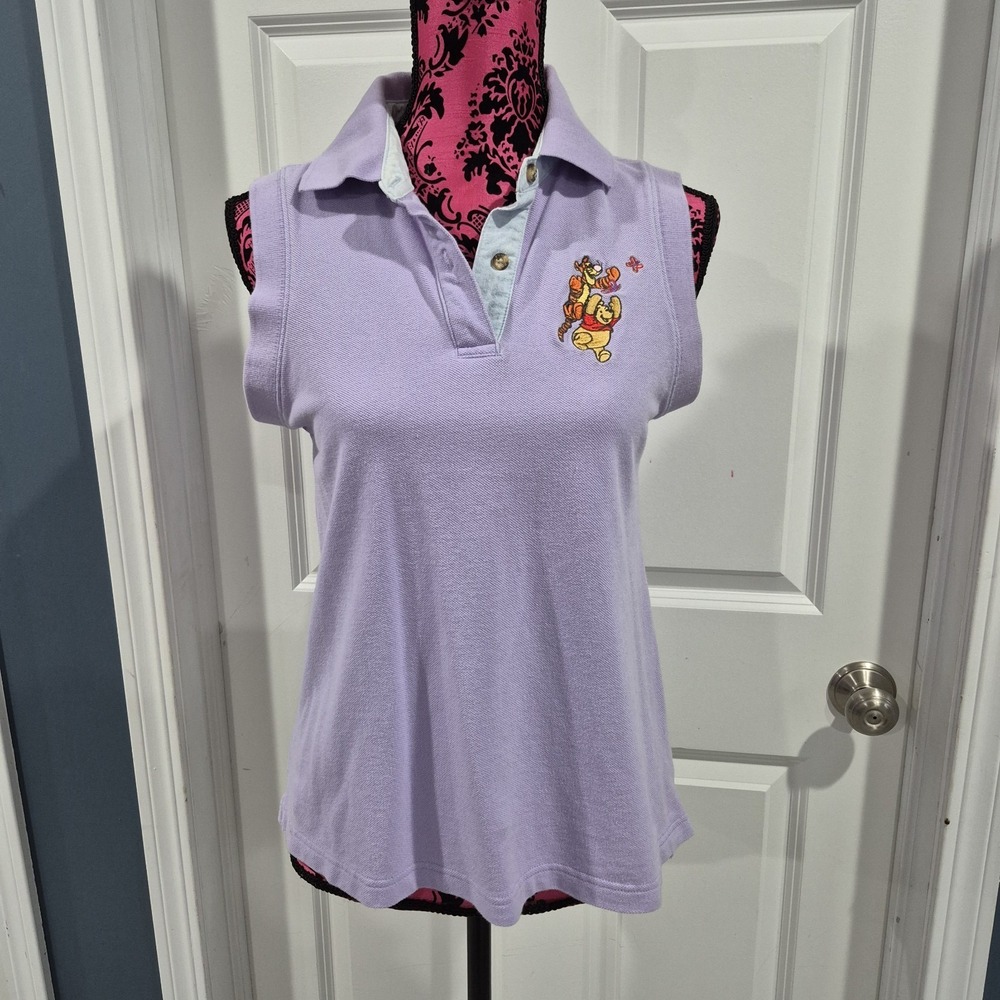 Vintage Disney Winnie Pooh Tigger Top Womens Medium Lavender Polo Sleeveless 90s